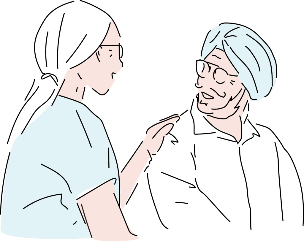 A carer talking with a senior man