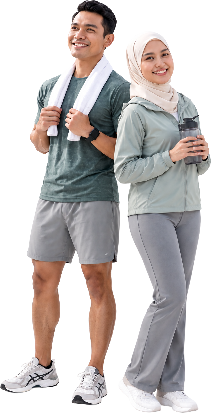A smiling couple in workout clothes