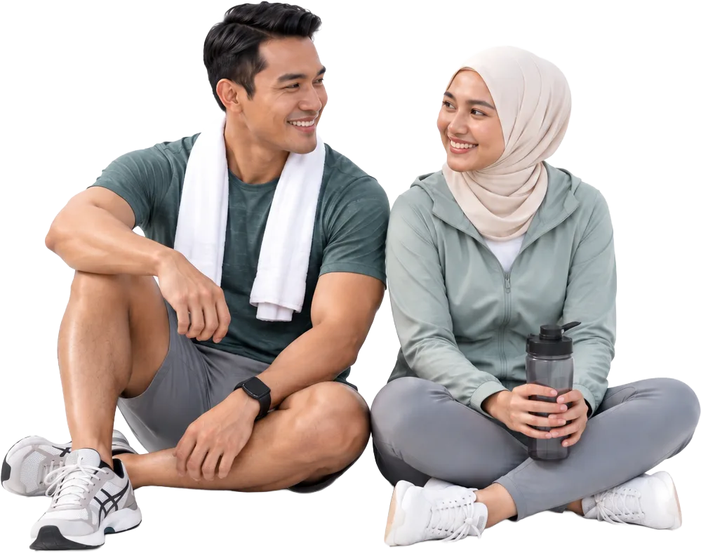 A couple sitting together after a workout