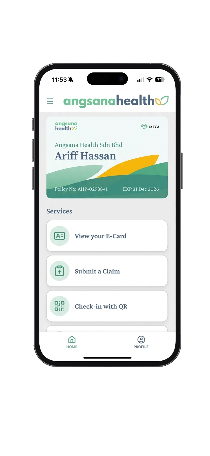 Angsana Health app home screen